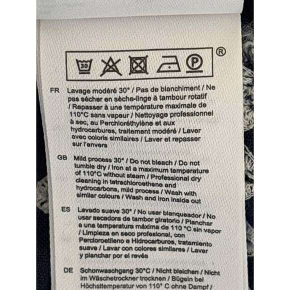 Maje Women's Size 34 Navy Woven Embroidered Frills Round Neck Trapeze Mini Dress - Picture 7 of 13